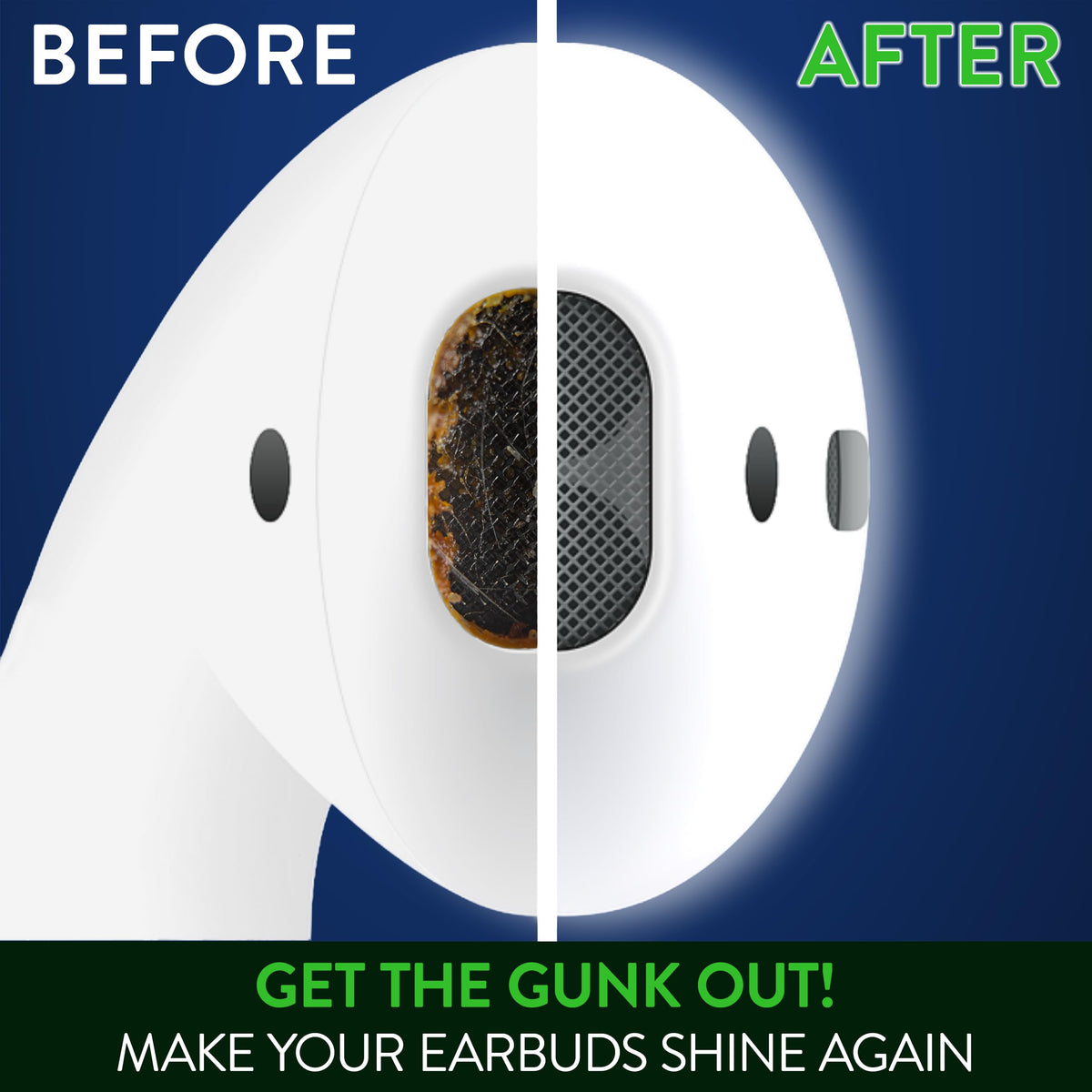 AirSquares cleaning putty on earbud surface for easy maintenance.