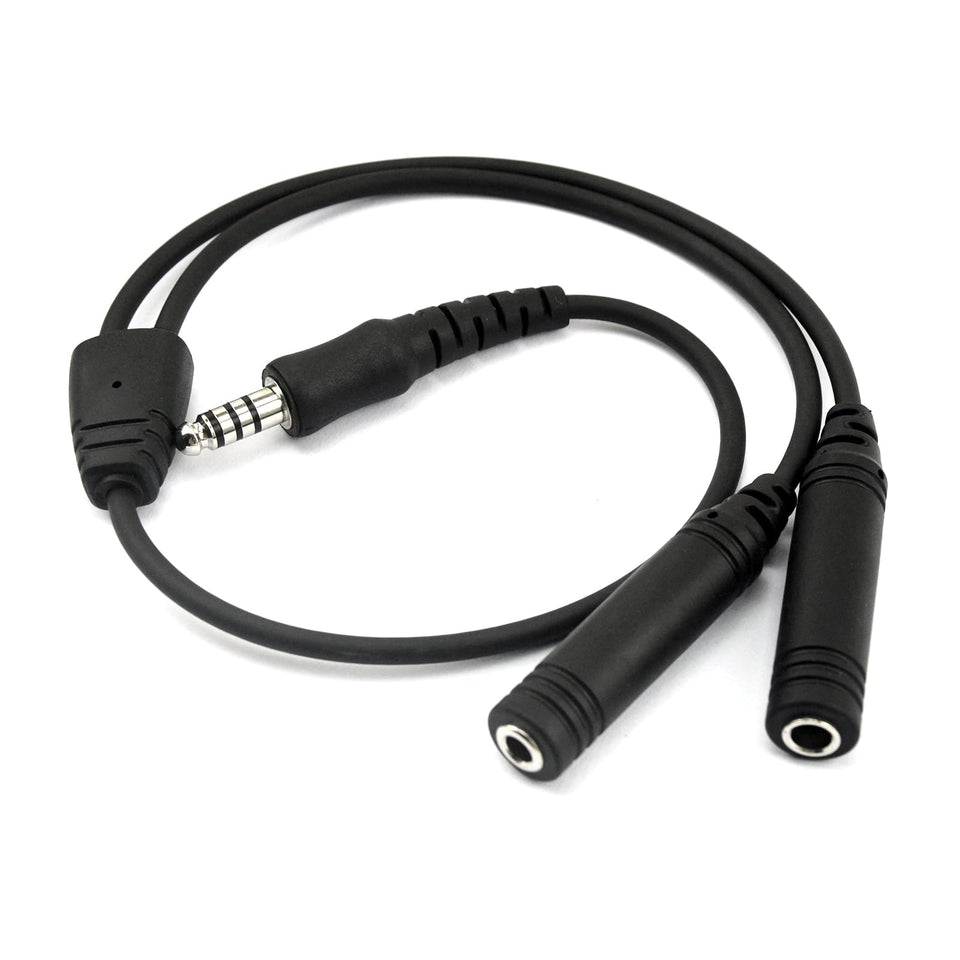 AirVoice GA to U174 adapter front view showing compact mono connection for cockpit use