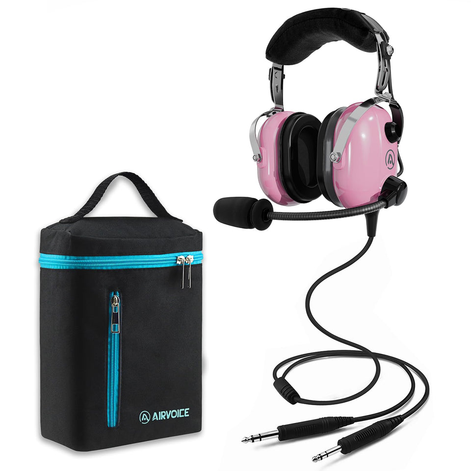 AIRVOICE pink aviation headset with mono sound for clear cockpit conversations