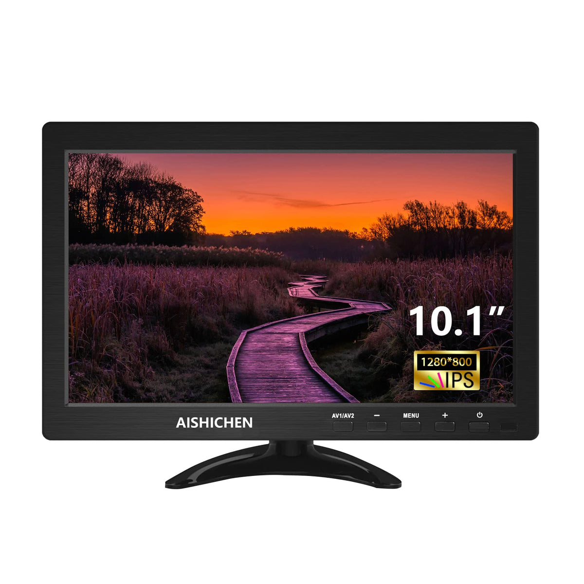 AISHICHEN front view 10.1-inch monitor showing clear screen and compact design benefit portability