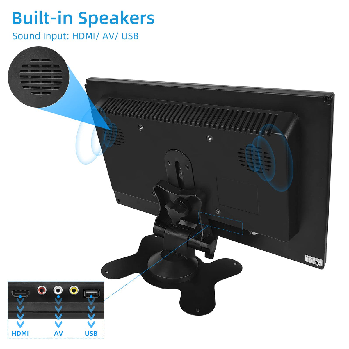 AISHICHEN monitor with remote control and built-in dual speakers for easy, on-the-go viewing.