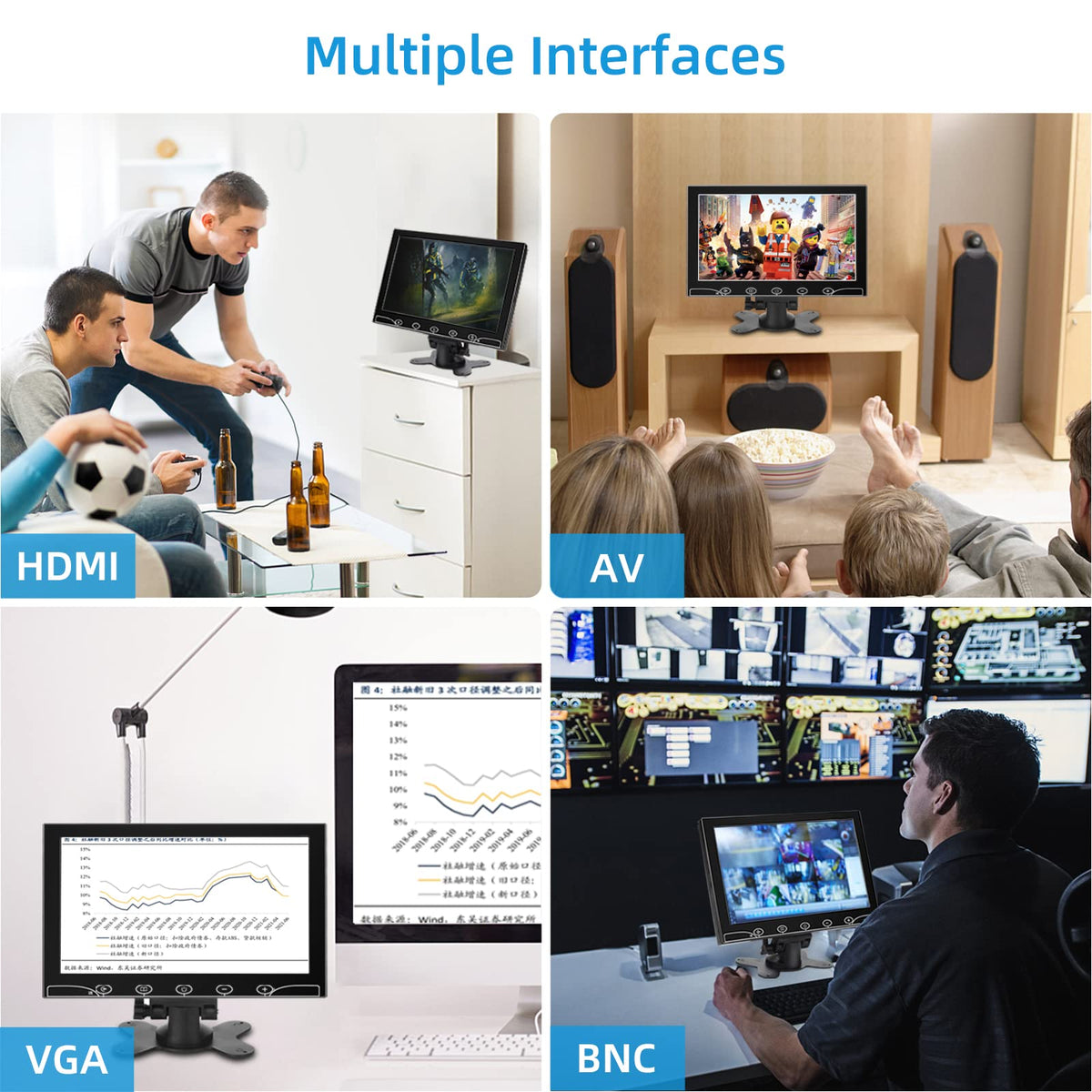 AISHICHEN monitor supports VESA 75mm and desktop stand for flexible mounting.