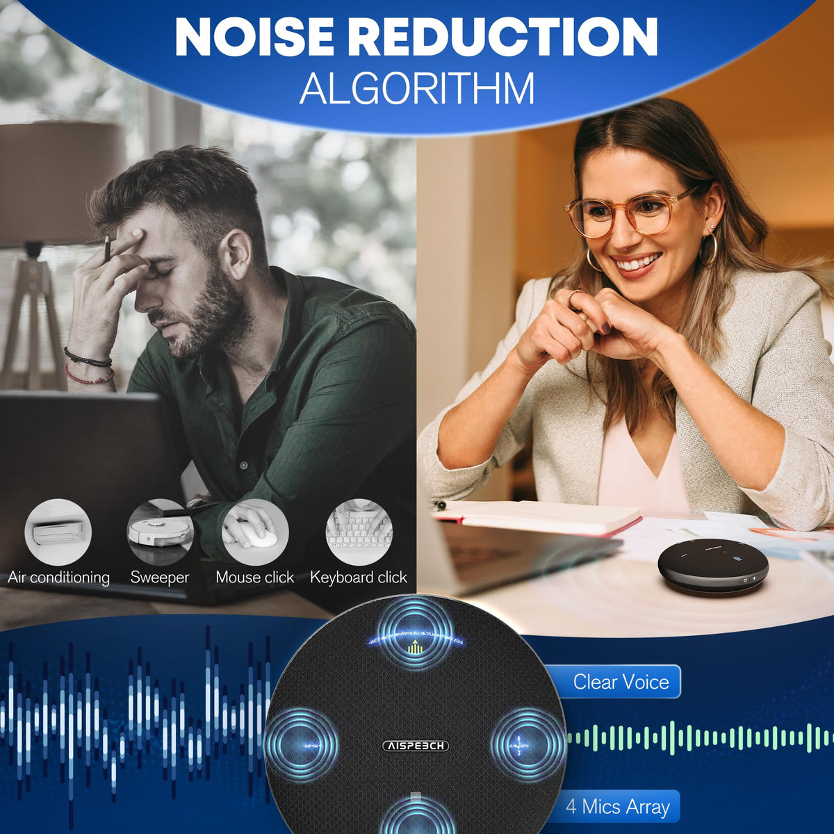 AISPEECH M4 Pro close-up of microphone array highlighting clear voice capture