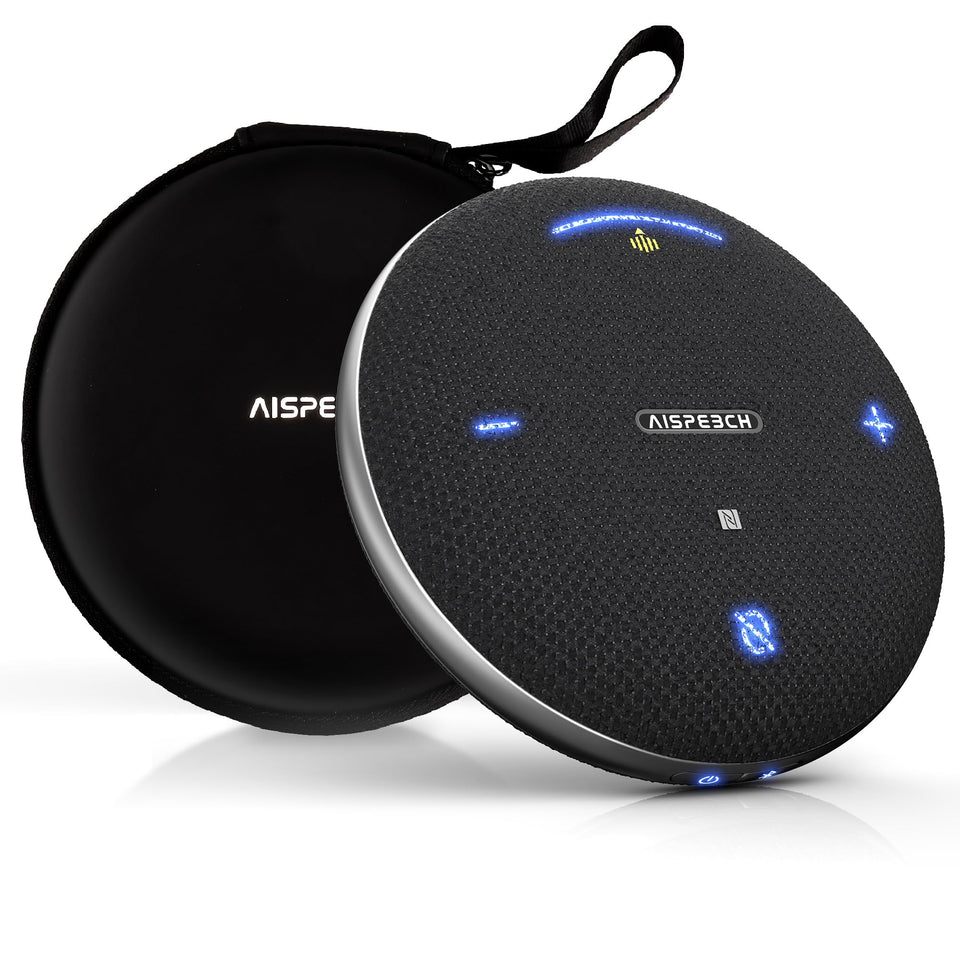 AISPEECH M4 Pro front view showing controls and speakerphone benefits