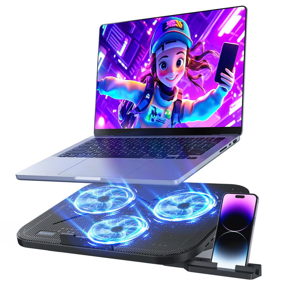 AISUNKUTECH laptop cooling pad with three quiet fans for steady cooling during long work sessions