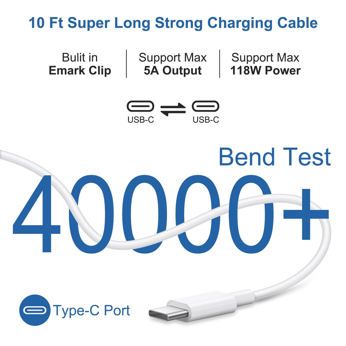 AITISI USB‑C 6ft cable texture closeup highlighting durable cord for longevity