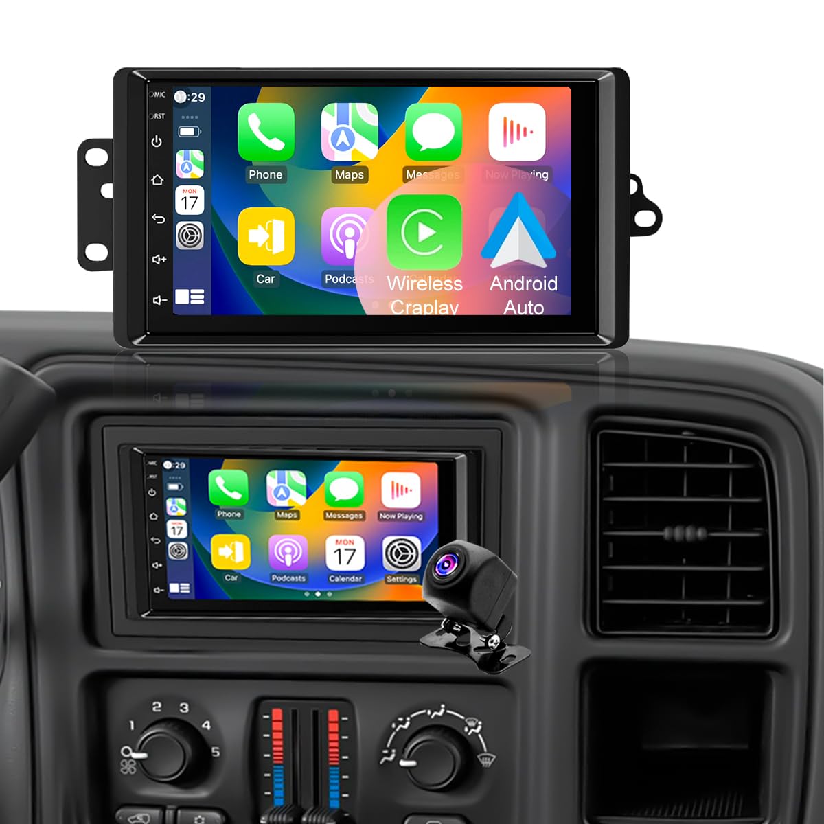 Aitrenlu 7-inch car radio front view enhances dashboard aesthetics and accessibility.