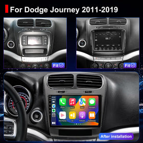 Aitrenlu Dodge Journey radio unit close-up showing 4G+64G Android upgrade.