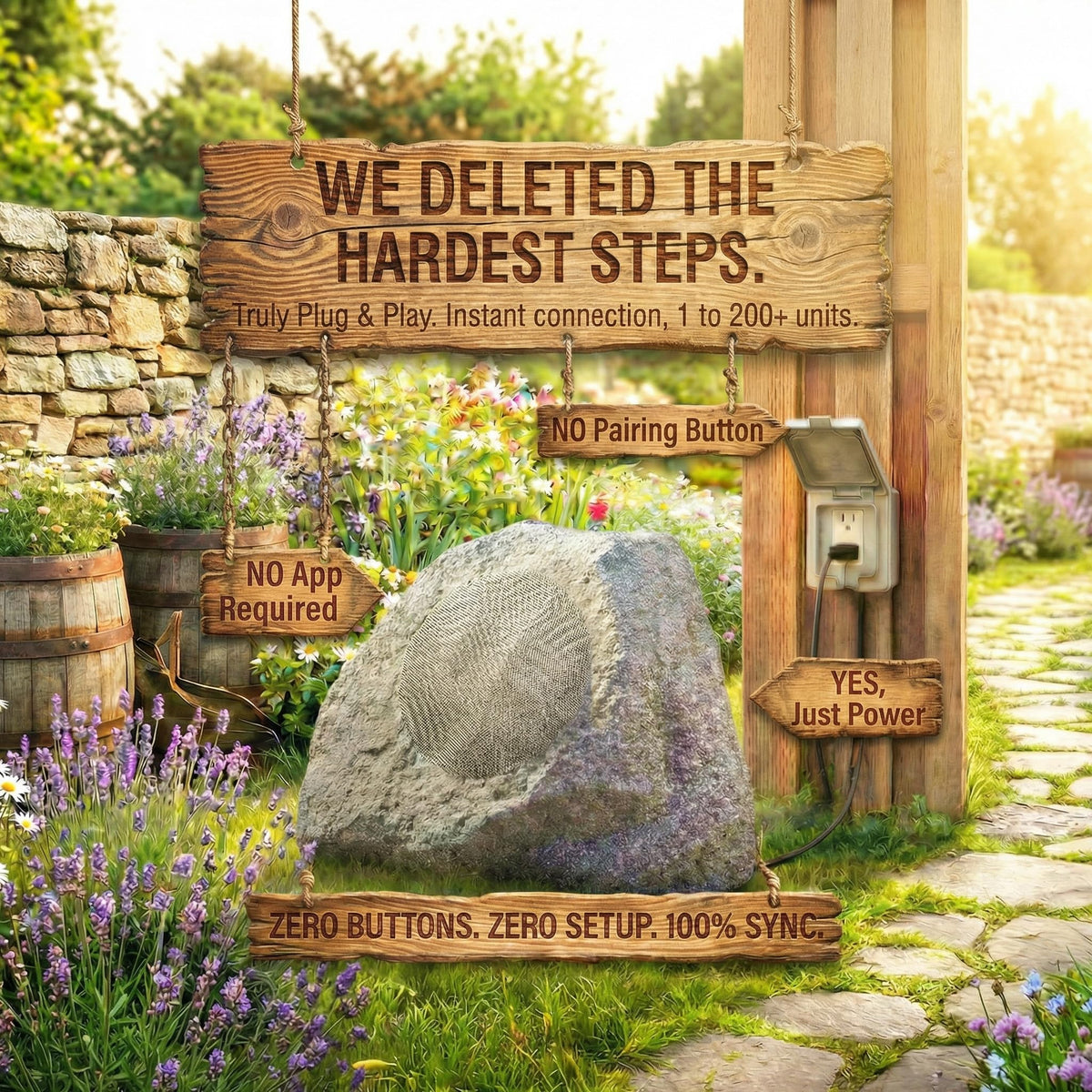 AiTURE rock exterior design blends into landscape while delivering high-quality audio.
