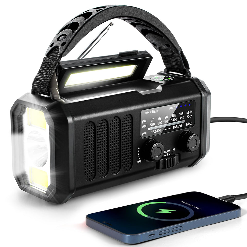 Aivica emergency crank radio front view for reliable weather alerts during outages.