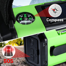 Aivica emergency hand crank radio built-in compass aids navigation on trails.