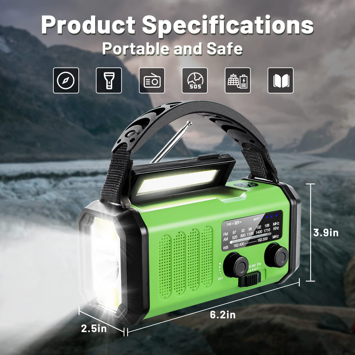Aivica emergency hand crank radio three-mode LED flashlight lights your campsite.