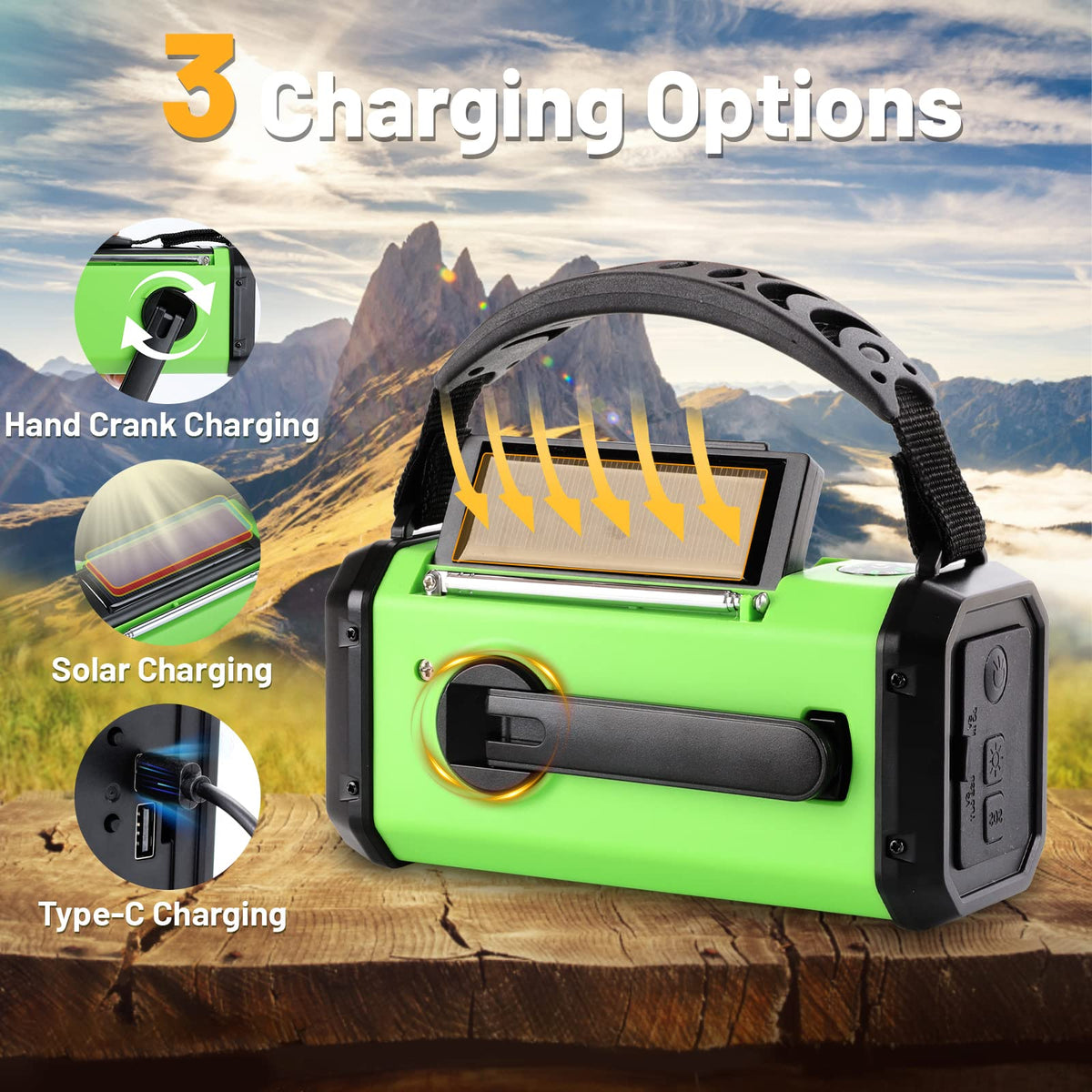 Aivica emergency hand crank radio NOAA AM/FM weather alerts inform you outdoors.