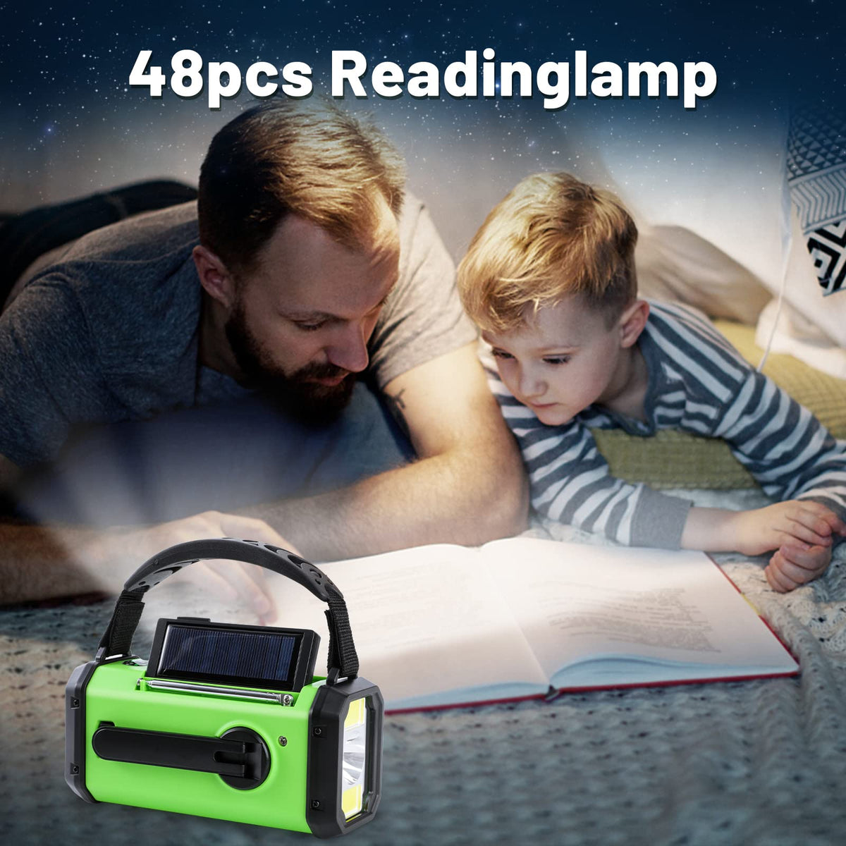 Aivica emergency hand crank radio 2.5W reading lamp creates warm indoor-like light.