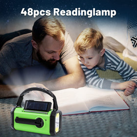 Aivica emergency hand crank radio 2.5W reading lamp creates warm indoor-like light.