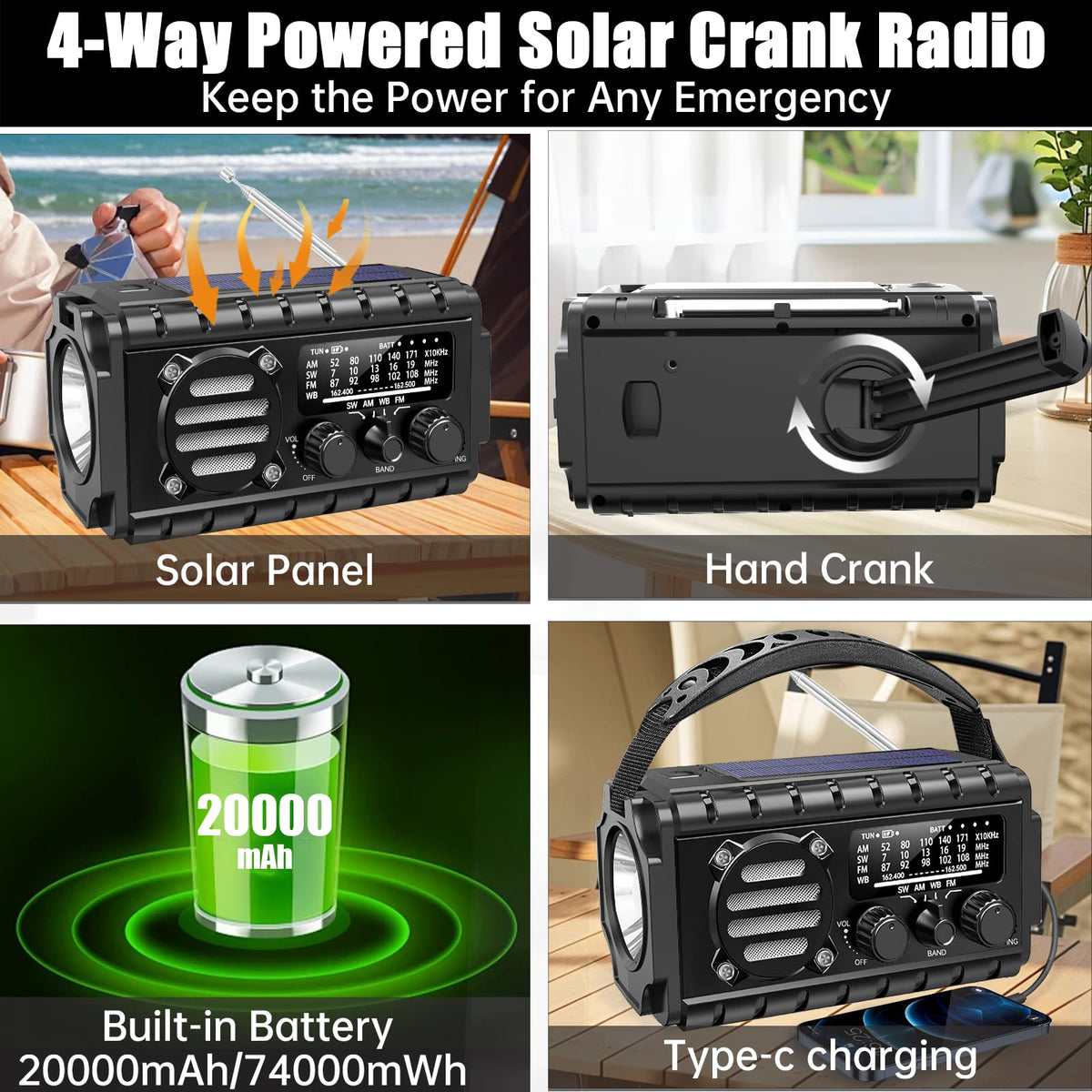 Aivica hand crank close-up providing manual emergency charging