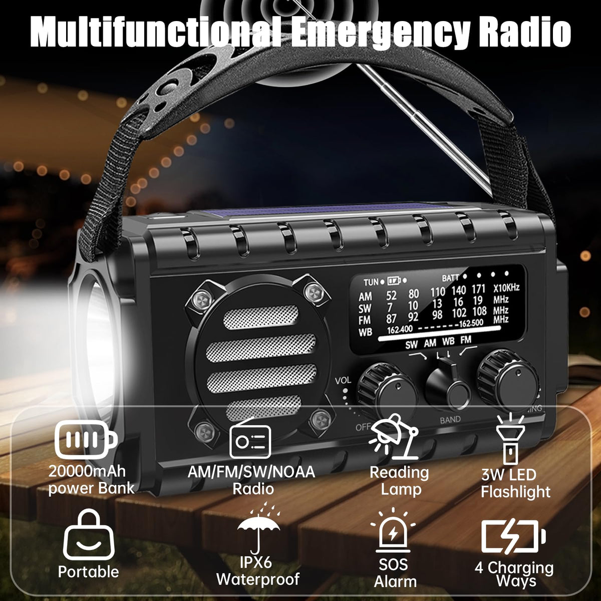 Aivica in camping scene delivering weather alerts and device charging