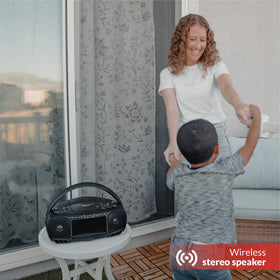 Aiwa portable boombox remote control for easy operation from a distance.