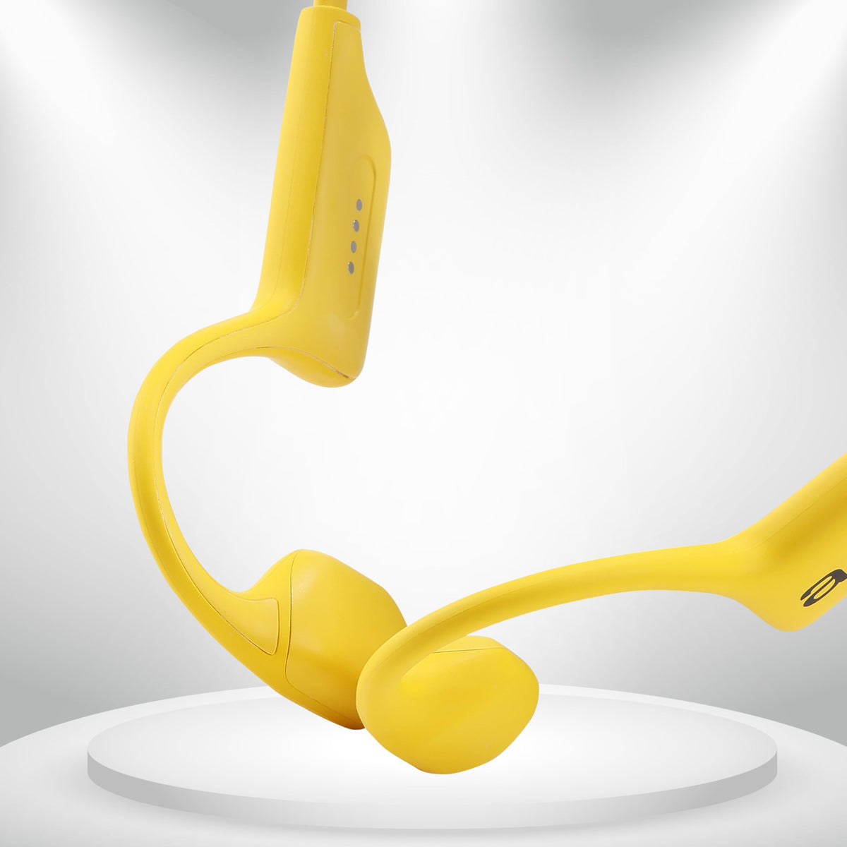 Aiwa Prodigy Swim close-up of bone conduction driver detail highlighting durable build quality