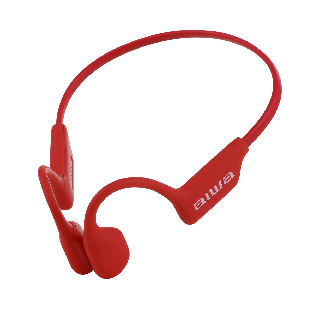 Aiwa Prodigy Swim front view showing red frame and drivers, highlights durable design
