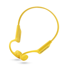 Aiwa Prodigy Swim front view showing open-ear fit and bright yellow color, ideal for visibility