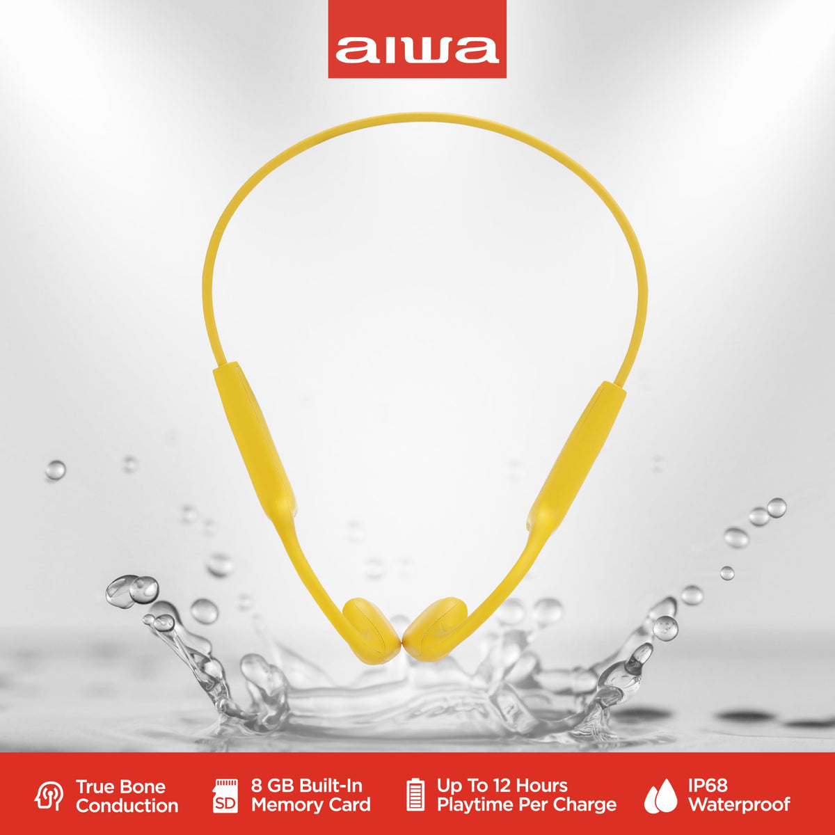 Aiwa Prodigy Swim side profile demonstrating wraparound band and secure sport fit benefit