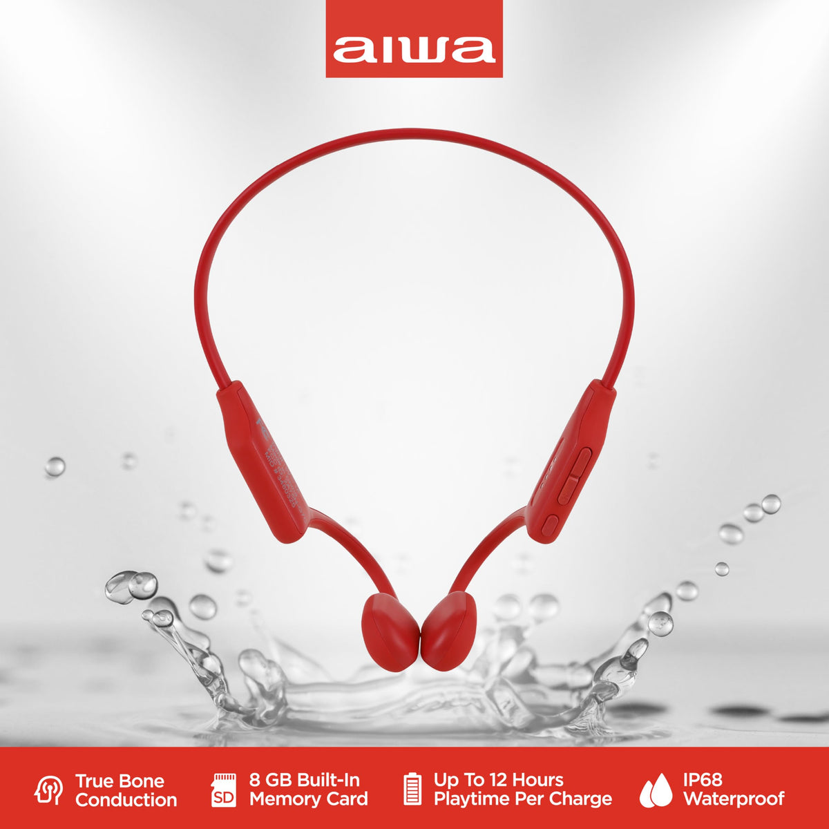 Aiwa Prodigy Swim close-up of waterproof seal, shows IP68 protection benefit