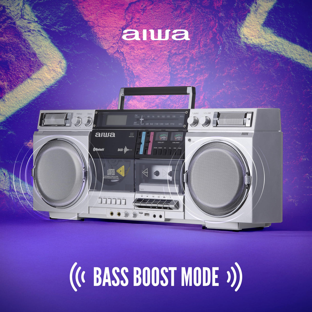 AIWA USB/SD/AUX inputs for versatile playback and backups