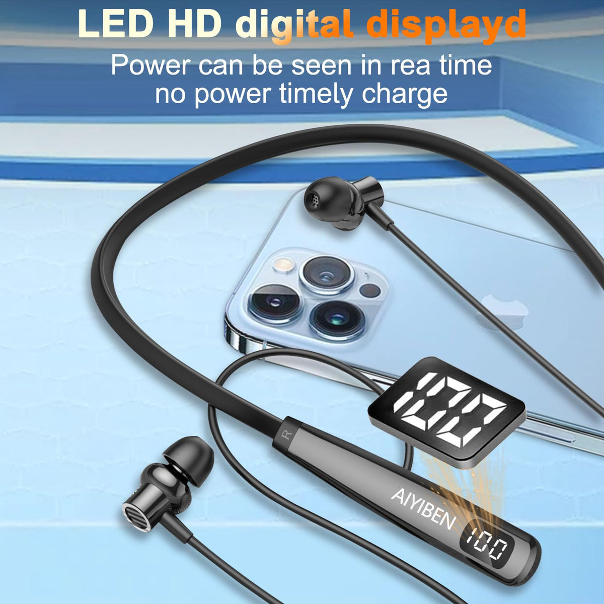 AIYIBEN neckband headphones Type-C fast charging for quick top-ups.