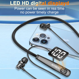 AIYIBEN neckband headphones Type-C fast charging for quick top-ups.