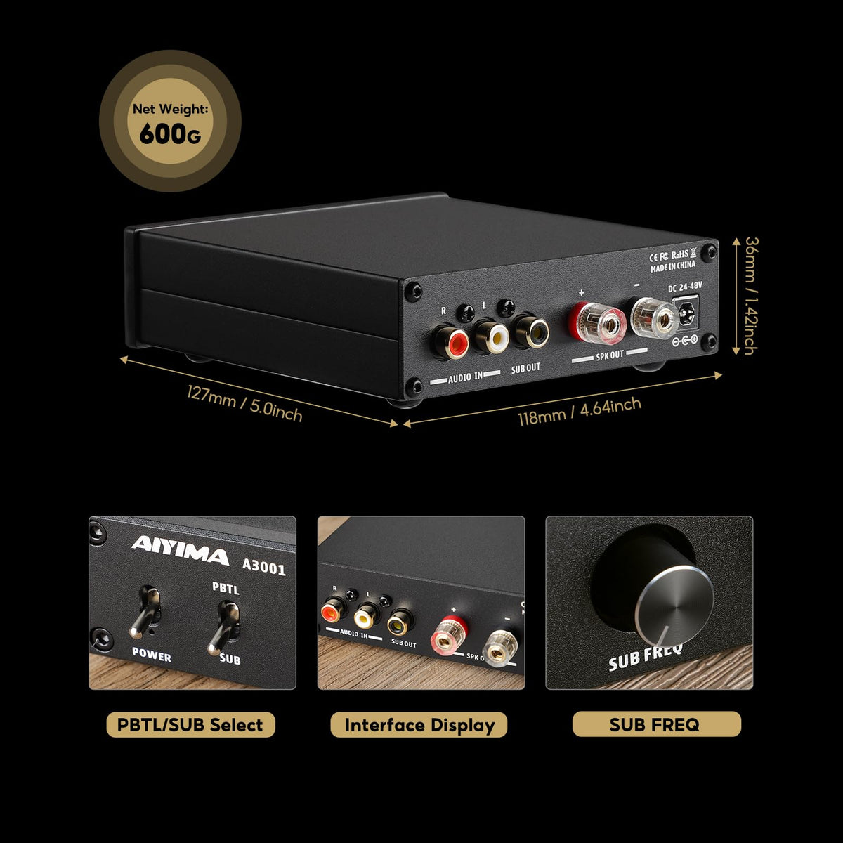 AIYIMA A3001 side ventilation prevents overheating during long sessions.
