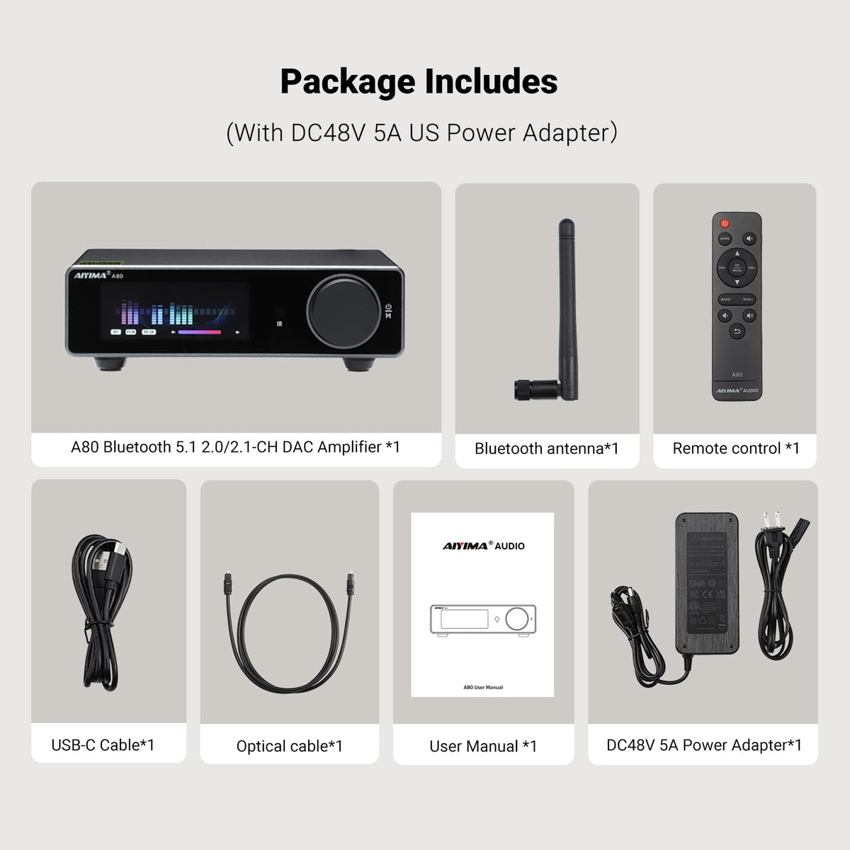 AIYIMA A80 remote control for easy operation from a distance