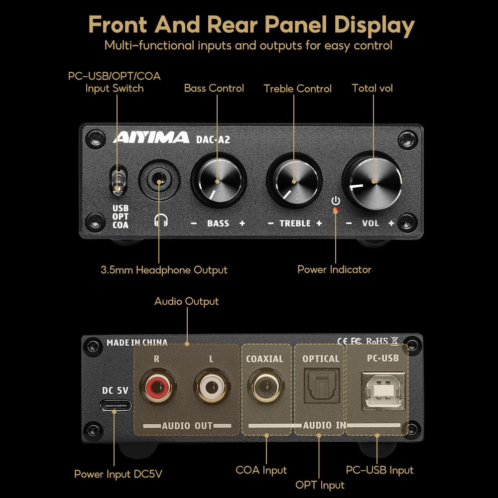 AIYIMA DAC-A2 3.5mm headphone output in use, powerful headphone driving benefit