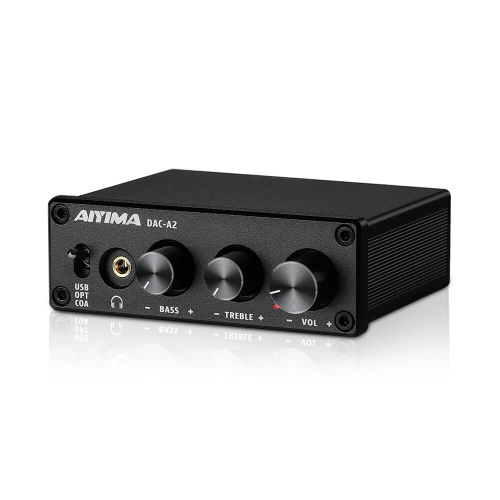 AIYIMA DAC-A2 front panel showing controls and volume, improved desktop listening