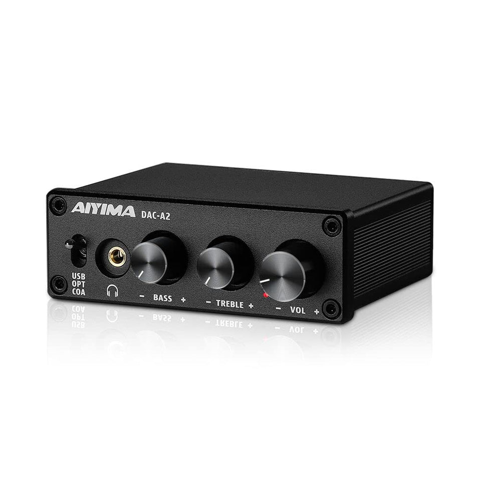 AIYIMA DAC-A2 front panel showing controls and volume, improved desktop listening