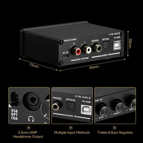 AIYIMA DAC-A2 rear connections with USB optical and coaxial, flexible source options