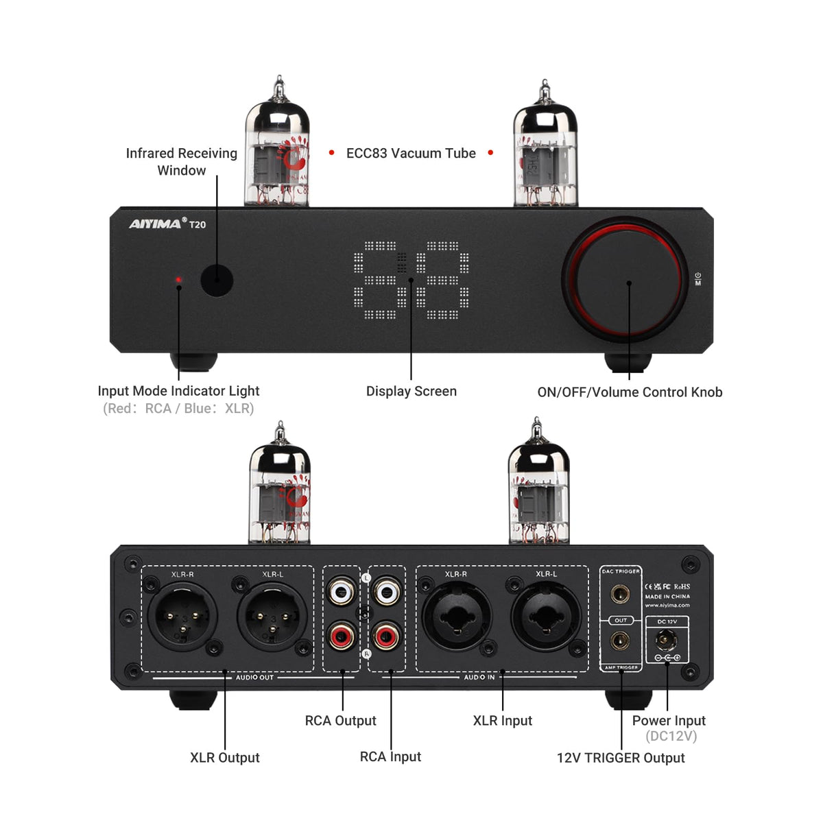 AIYIMA T20 tube detail highlights warm harmonic character and build quality.