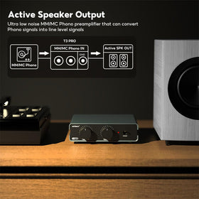 AIYIMA T3 PRO compact phono preamp for desktop use.