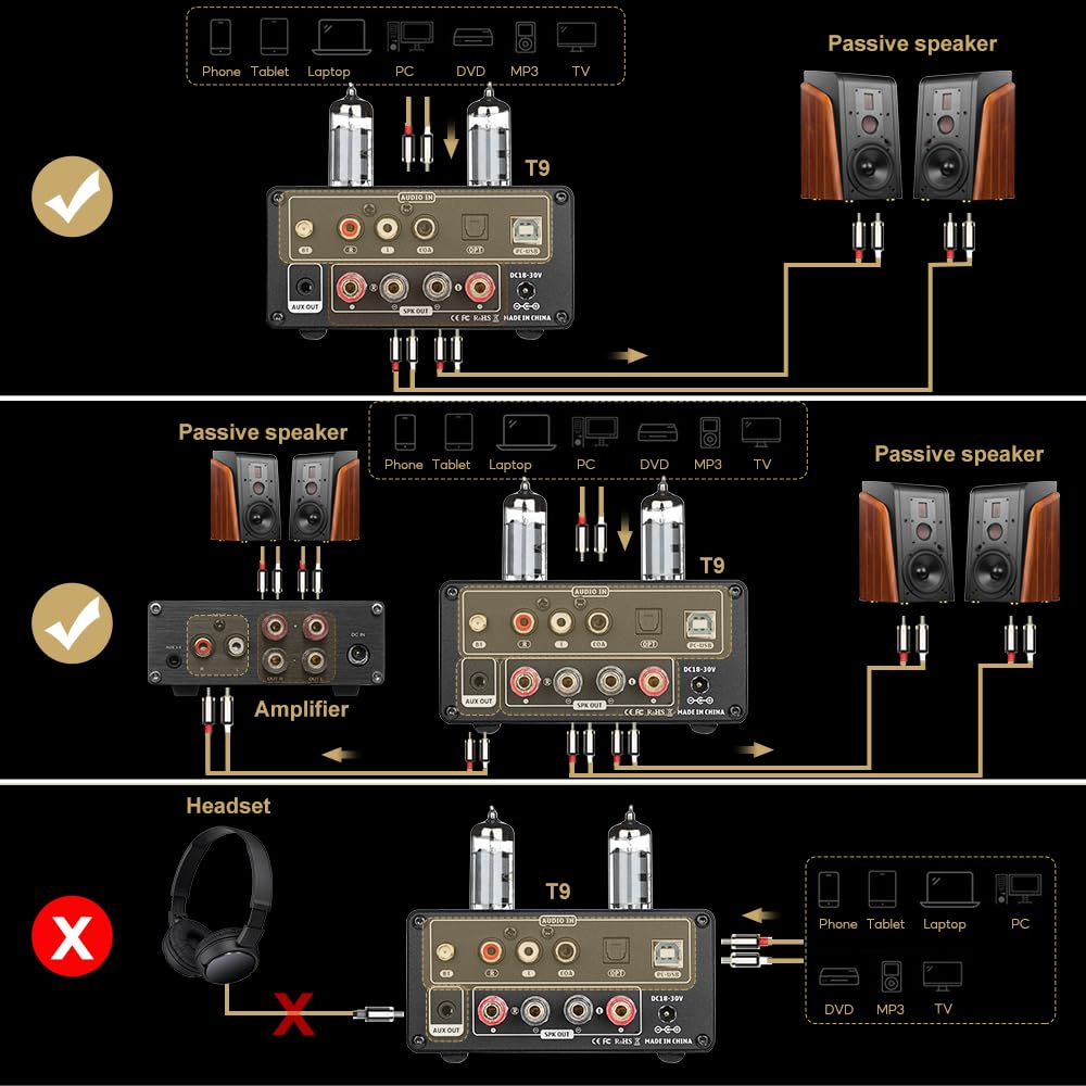AIYIMA T9 tone knobs let you tailor bass and treble tones.