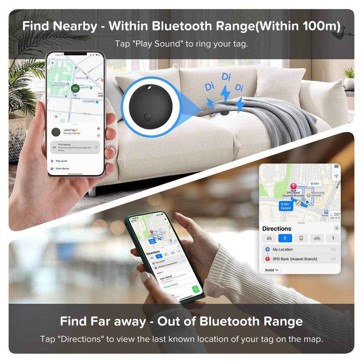 AIYUNDI Air Tracker app setup supports iPhone and Android