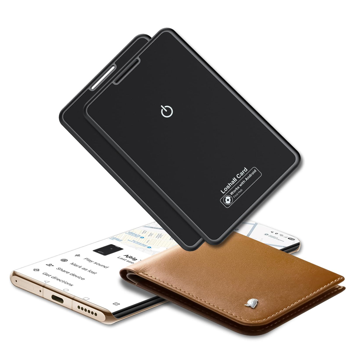 Ajblg wallet tracker card closeup showing buzzer for near-field item finding
