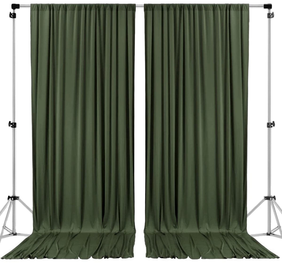 AK TRADING CO. olive green backdrop front view, wrinkle-resistant fabric ideal for events.