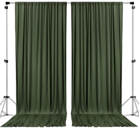 AK TRADING CO. olive green backdrop front view, wrinkle-resistant fabric ideal for events.