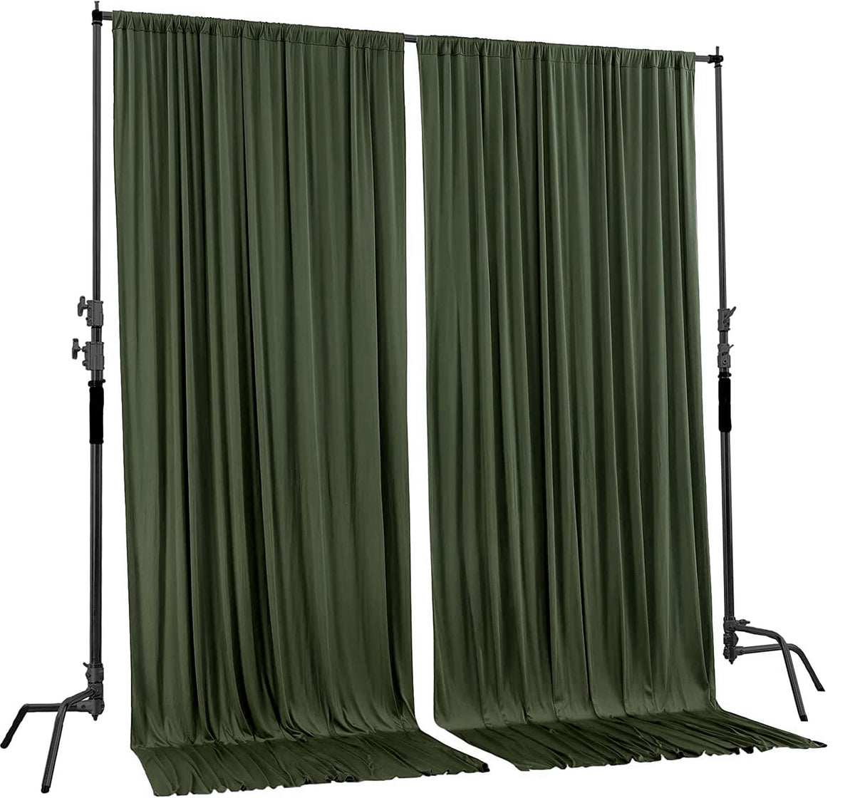 AK TRADING CO. olive-green backdrop side view, semi-opaque drape with soft ambiance.