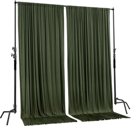 AK TRADING CO. olive-green backdrop side view, semi-opaque drape with soft ambiance.