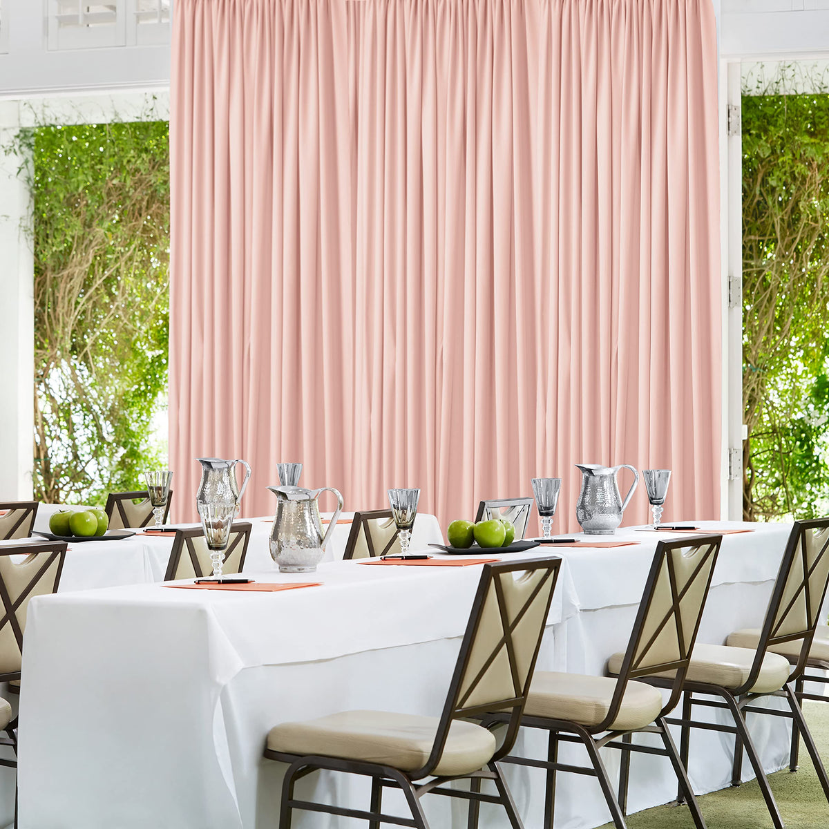 AK TRADING CO blush 5x10 drape side view shows full coverage and depth