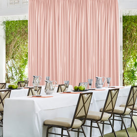 AK TRADING CO blush 5x10 drape side view shows full coverage and depth
