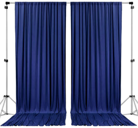 AK TRADING CO. navy blue backdrop with rod-pocket top for quick hanging.