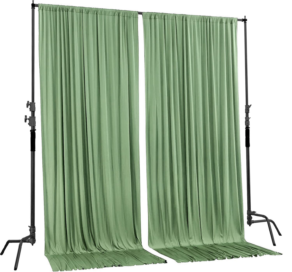 AK TRADING CO. Sage green backdrop close-up edge showing serged finish.