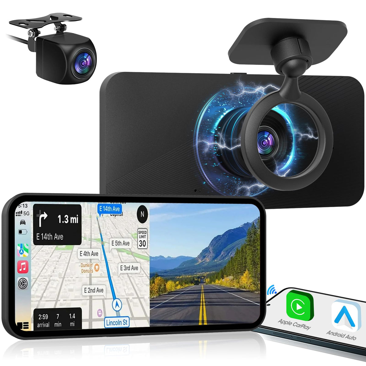 AKAMATE dash cam portable CarPlay stereo with 6.25-inch display for easy in-car control.
